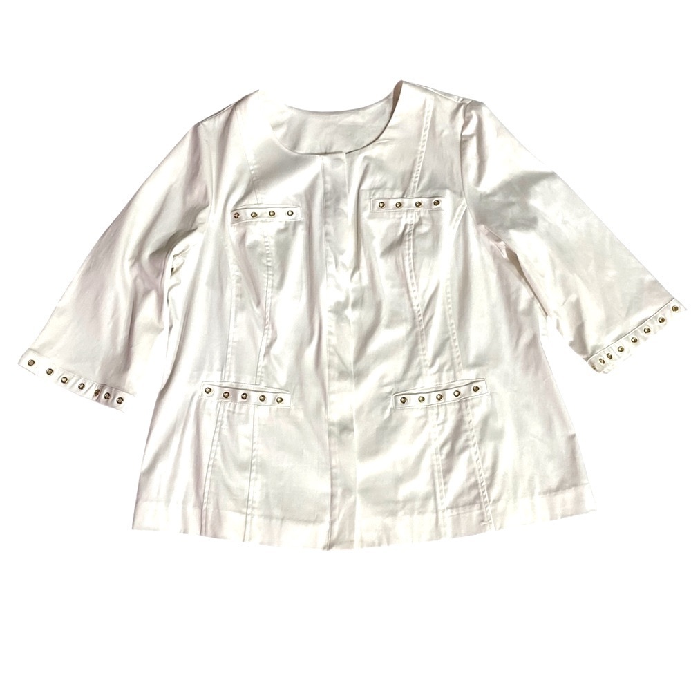 Catherines White Blazer Plus Size 1X 18/20W Cotton Stretch Gold-tone Grommets - Picture 6 of 13
